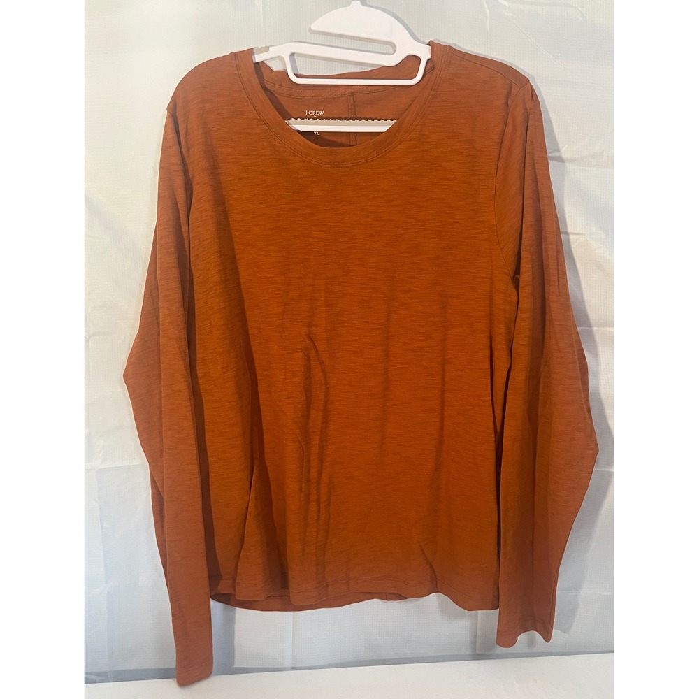 J.Crew Girlfriend Tee XL Burnt Orange Rust Long Sleeve Cotton Slub Crewneck Top
